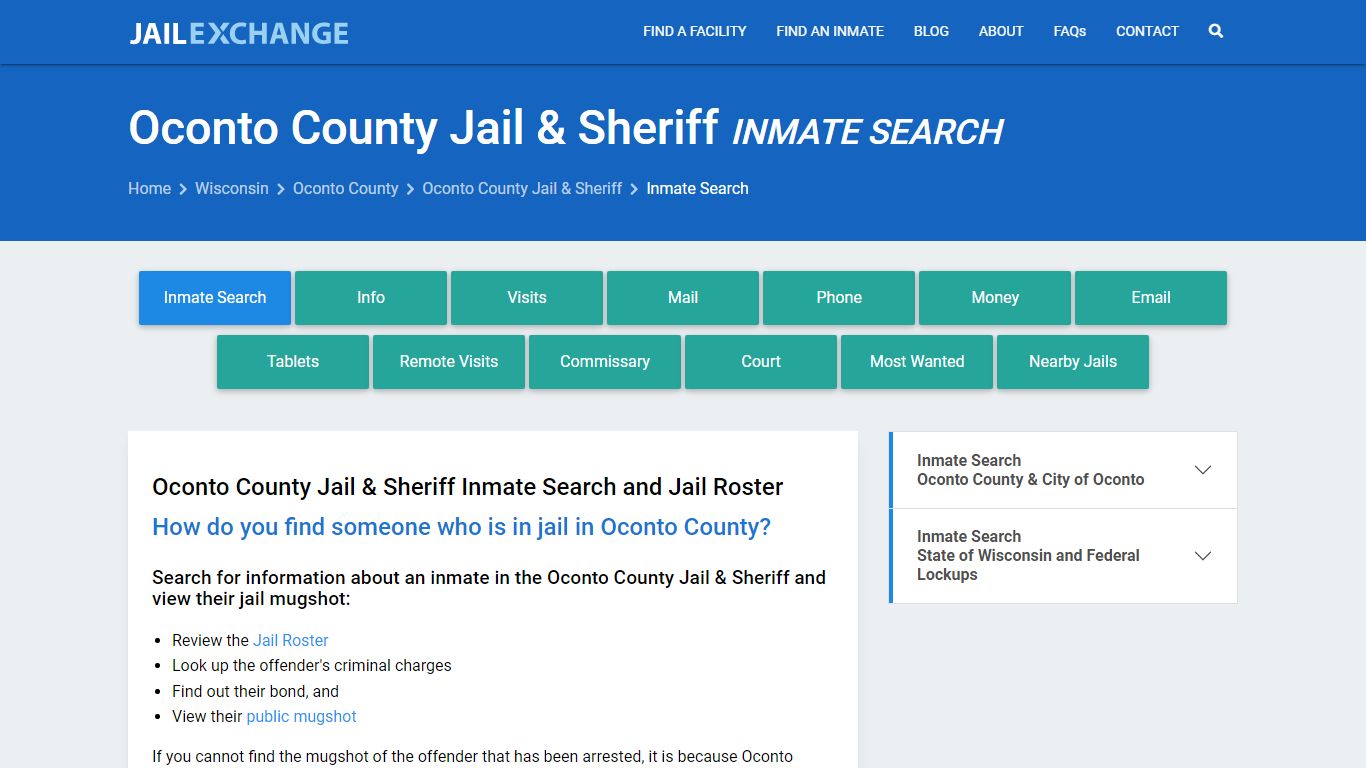 Inmate Search: Roster & Mugshots - Oconto County Jail & Sheriff, WI
